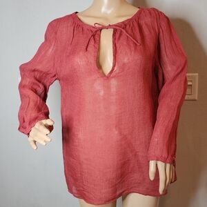 Eileen Fisher 100% linen red 3/4 sleeve sheer top women's size medium